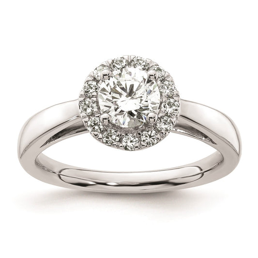 0.75ct. CZ Solid Real 14K White Gold Round Halo Engagement Ring