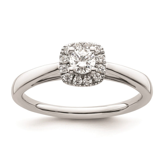 0.20ct. CZ Solid Real 14K White Gold Round Halo Engagement Ring