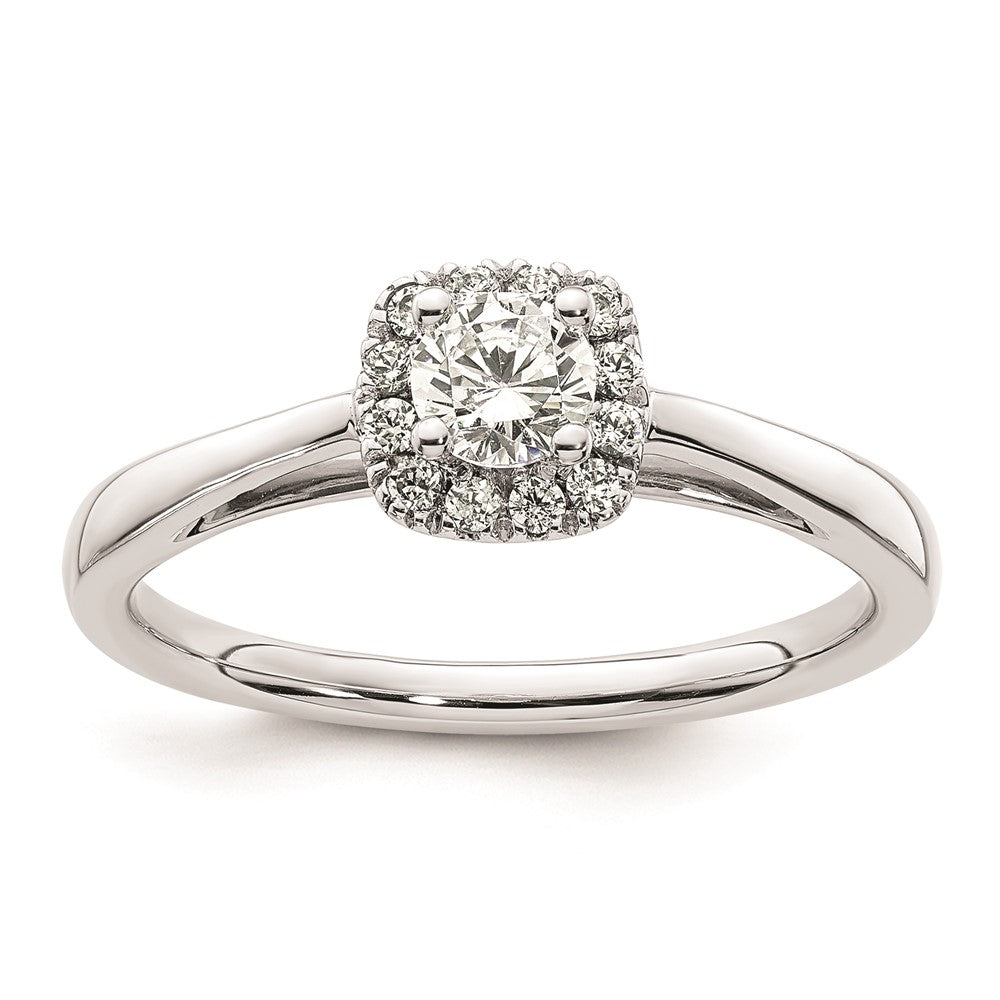 0.25ct. CZ Solid Real 14K White Gold Round Halo Engagement Ring