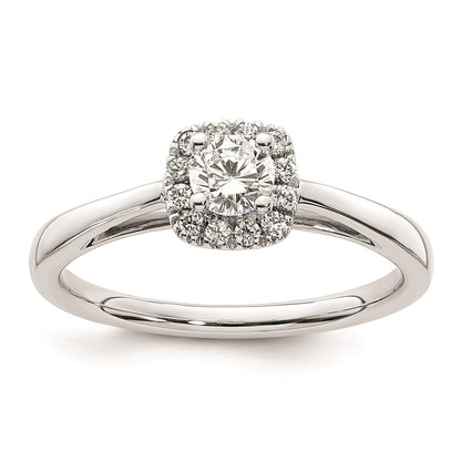 0.25ct. CZ Solid Real 14K White Gold Round Halo Engagement Ring