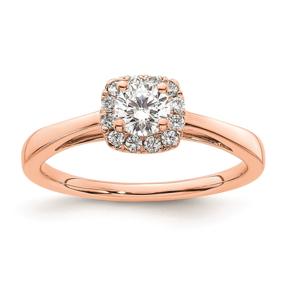0.38ct. CZ Solid Real 14k Rose Round Halo Engagement Ring