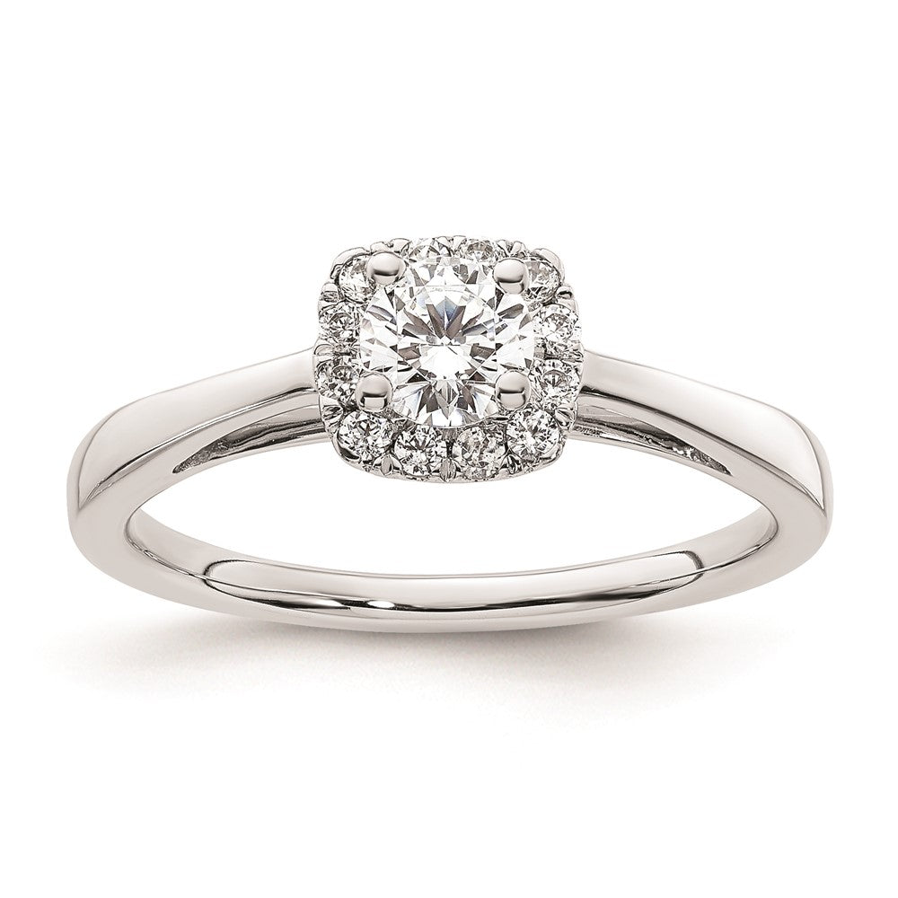 0.38ct. CZ Solid Real 14K White Gold Round Halo Engagement Ring