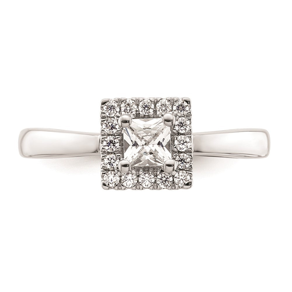 0.33ct. CZ Solid Real 14K White Gold Princess Halo Engagement Ring