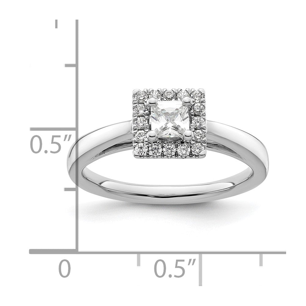 0.33ct. CZ Solid Real 14K White Gold Princess Halo Engagement Ring