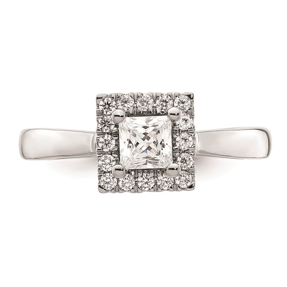0.50ct. CZ Solid Real 14K White Gold Princess Halo Engagement Ring