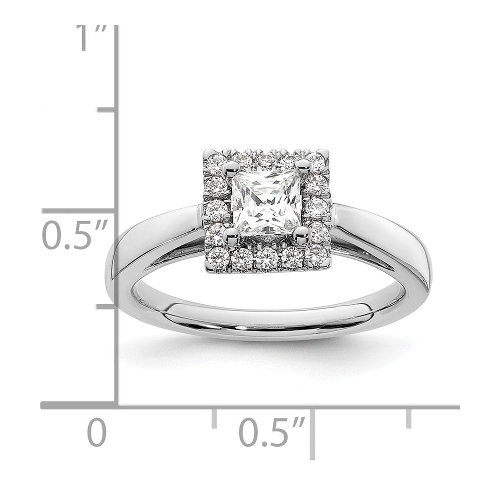 0.50ct. CZ Solid Real 14K White Gold Princess Halo Engagement Ring