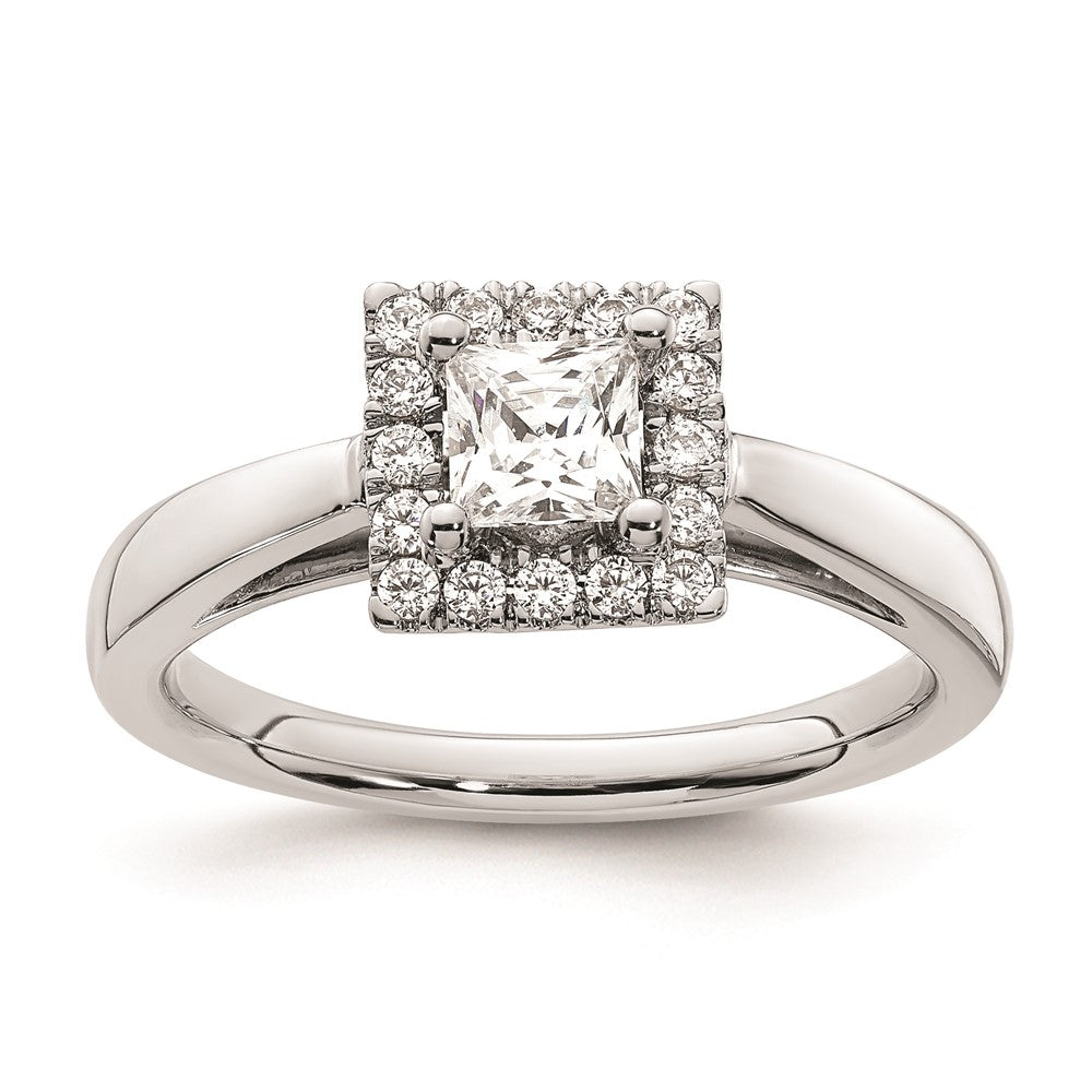 0.50ct. CZ Solid Real 14K White Gold Princess Halo Engagement Ring