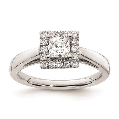 0.50ct. CZ Solid Real 14K White Gold Princess Halo Engagement Ring