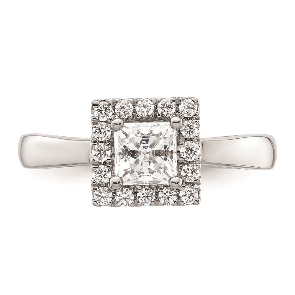 0.75ct. CZ Solid Real 14K White Gold Princess Halo Engagement Ring