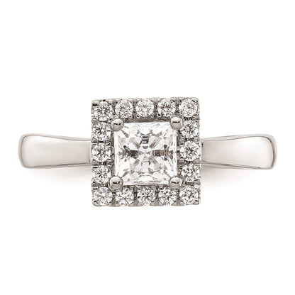 0.75ct. CZ Solid Real 14K White Gold Princess Halo Engagement Ring