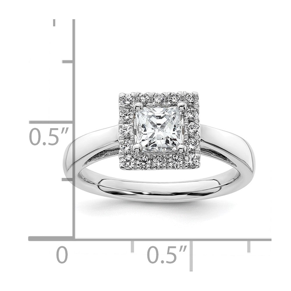 0.75ct. CZ Solid Real 14K White Gold Princess Halo Engagement Ring