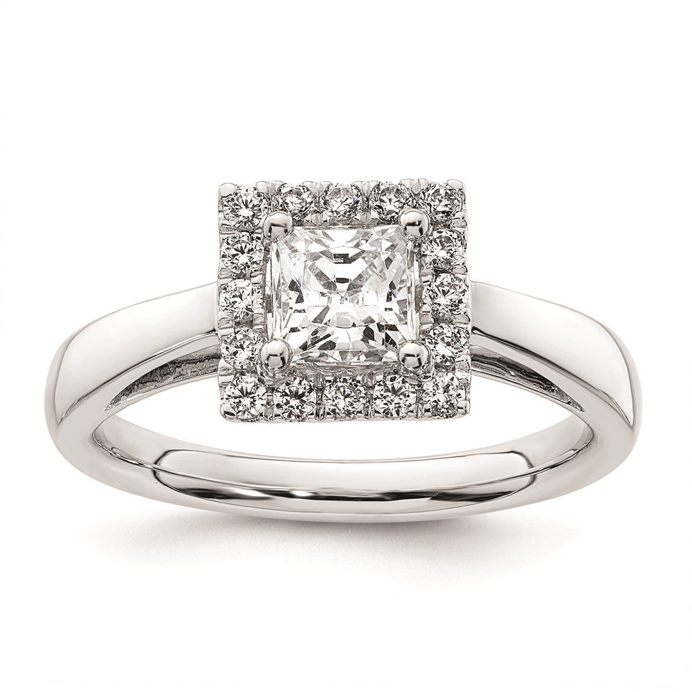 0.75ct. CZ Solid Real 14K White Gold Princess Halo Engagement Ring