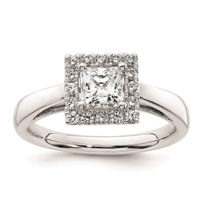 0.75ct. CZ Solid Real 14K White Gold Princess Halo Engagement Ring
