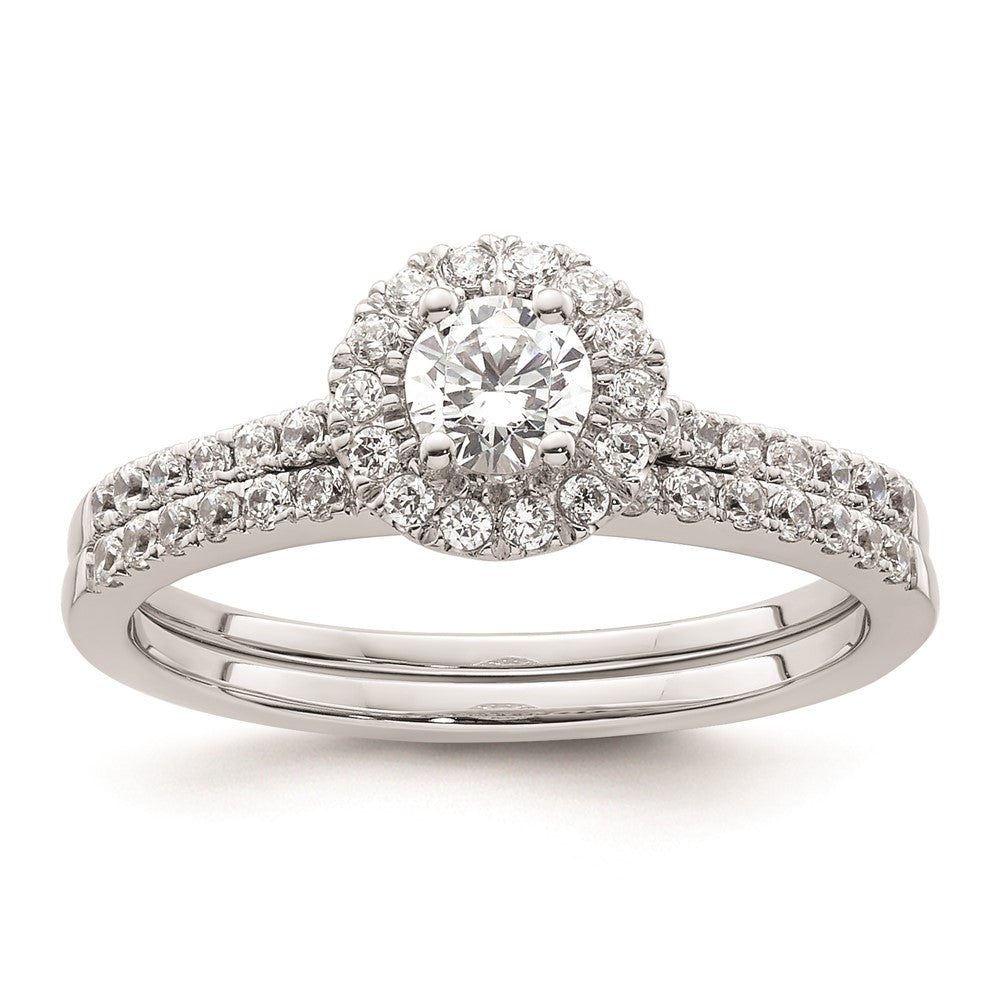 0.25ct. CZ Solid Real 14k White Gold Round Halo Engagement Ring
