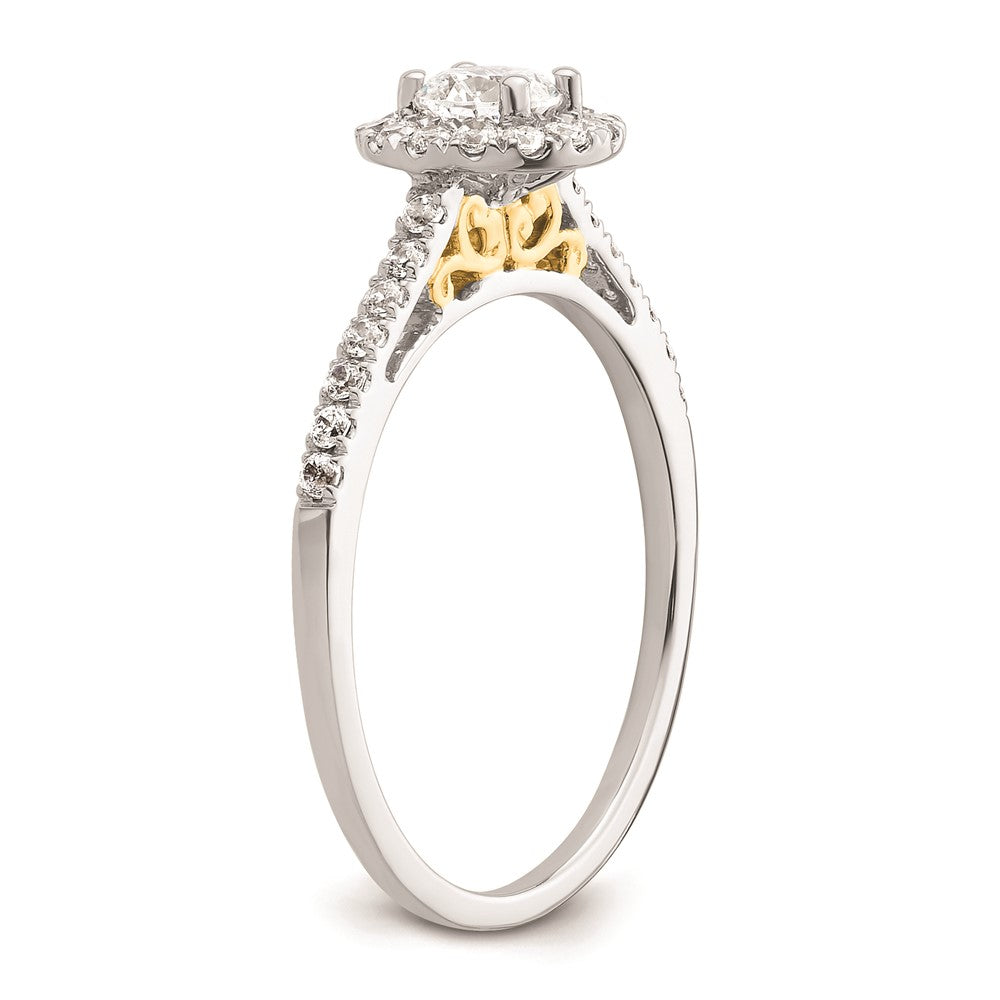 0.25ct. CZ Solid Real 14k Two-tone Gold Round Halo Engagement Ring