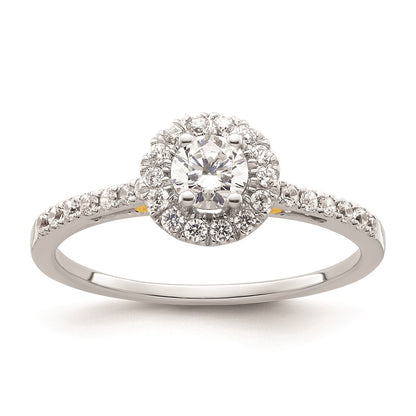 0.25ct. CZ Solid Real 14k Two-tone Gold Round Halo Engagement Ring