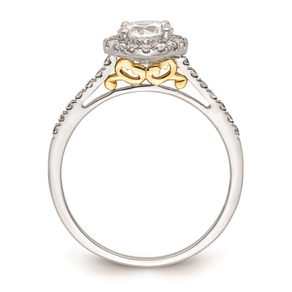 0.75ct. CZ Solid Real 14k Two-tone Gold Round Halo Engagement Ring