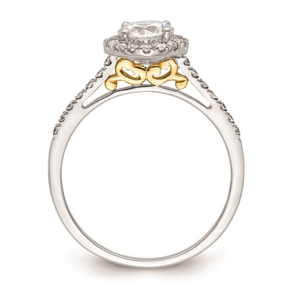 0.75ct. CZ Solid Real 14k Two-tone Gold Round Halo Engagement Ring