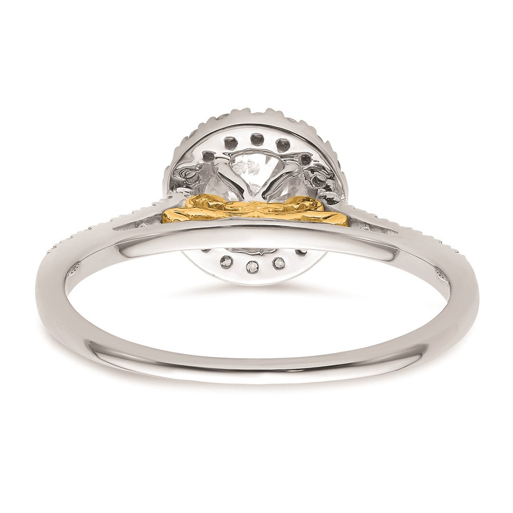 0.75ct. CZ Solid Real 14k Two-tone Gold Round Halo Engagement Ring