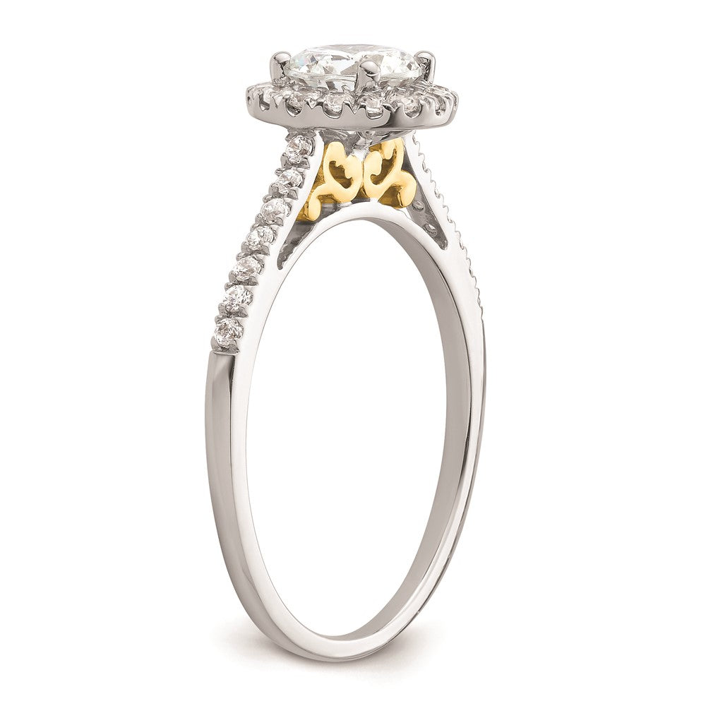 0.75ct. CZ Solid Real 14k Two-tone Gold Round Halo Engagement Ring