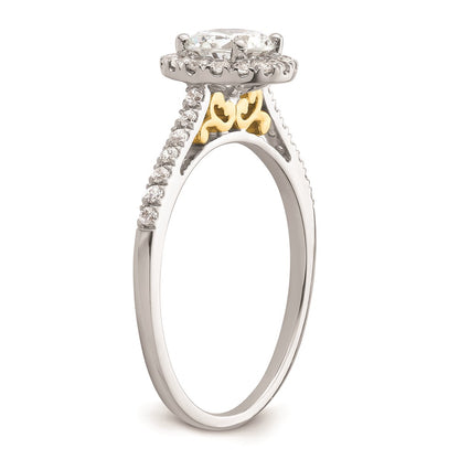 0.75ct. CZ Solid Real 14k Two-tone Gold Round Halo Engagement Ring