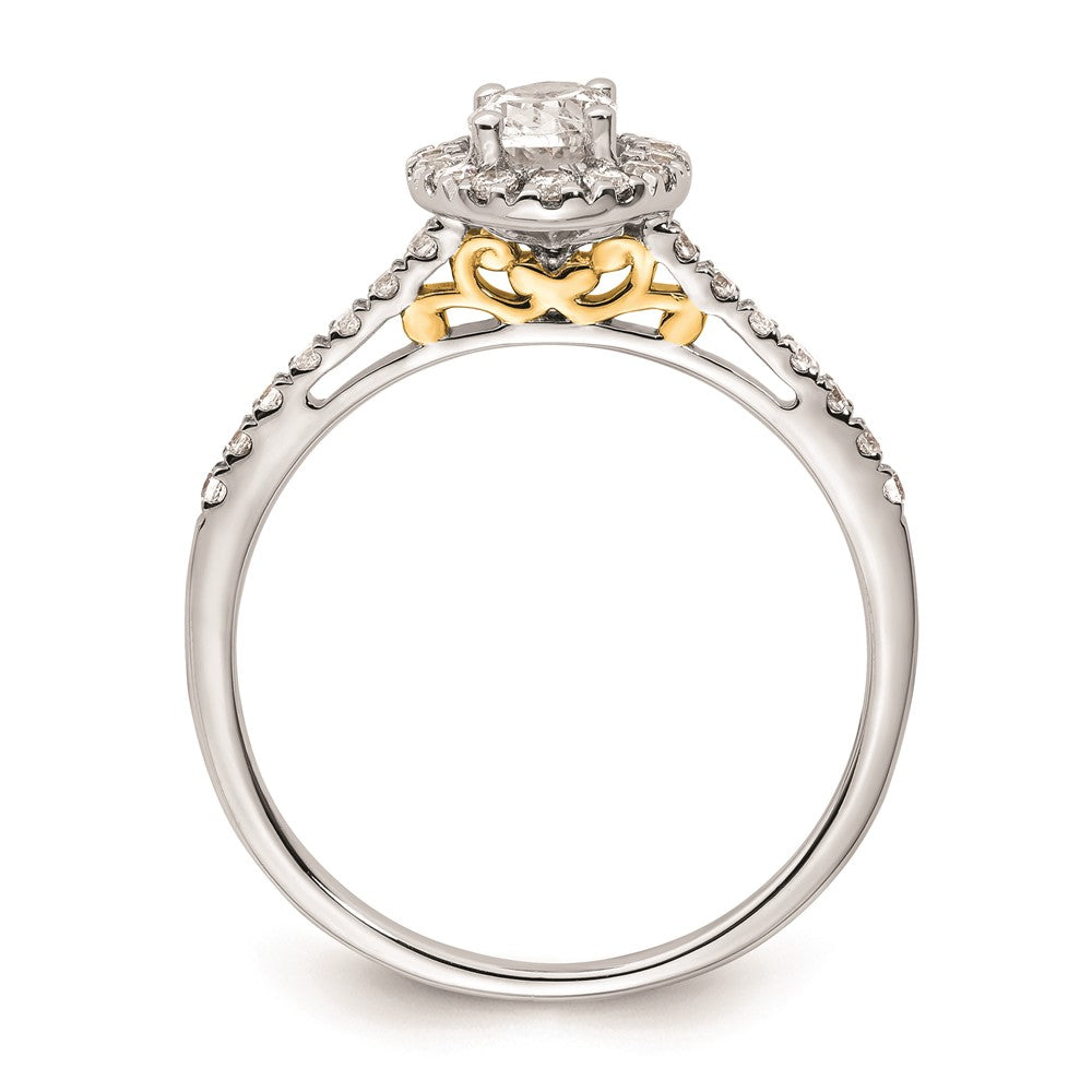 0.50ct. CZ Solid Real 14k Two-tone Oval Halo Engagement Ring