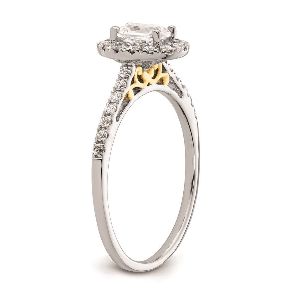0.50ct. CZ Solid Real 14k Two-tone Oval Halo Engagement Ring