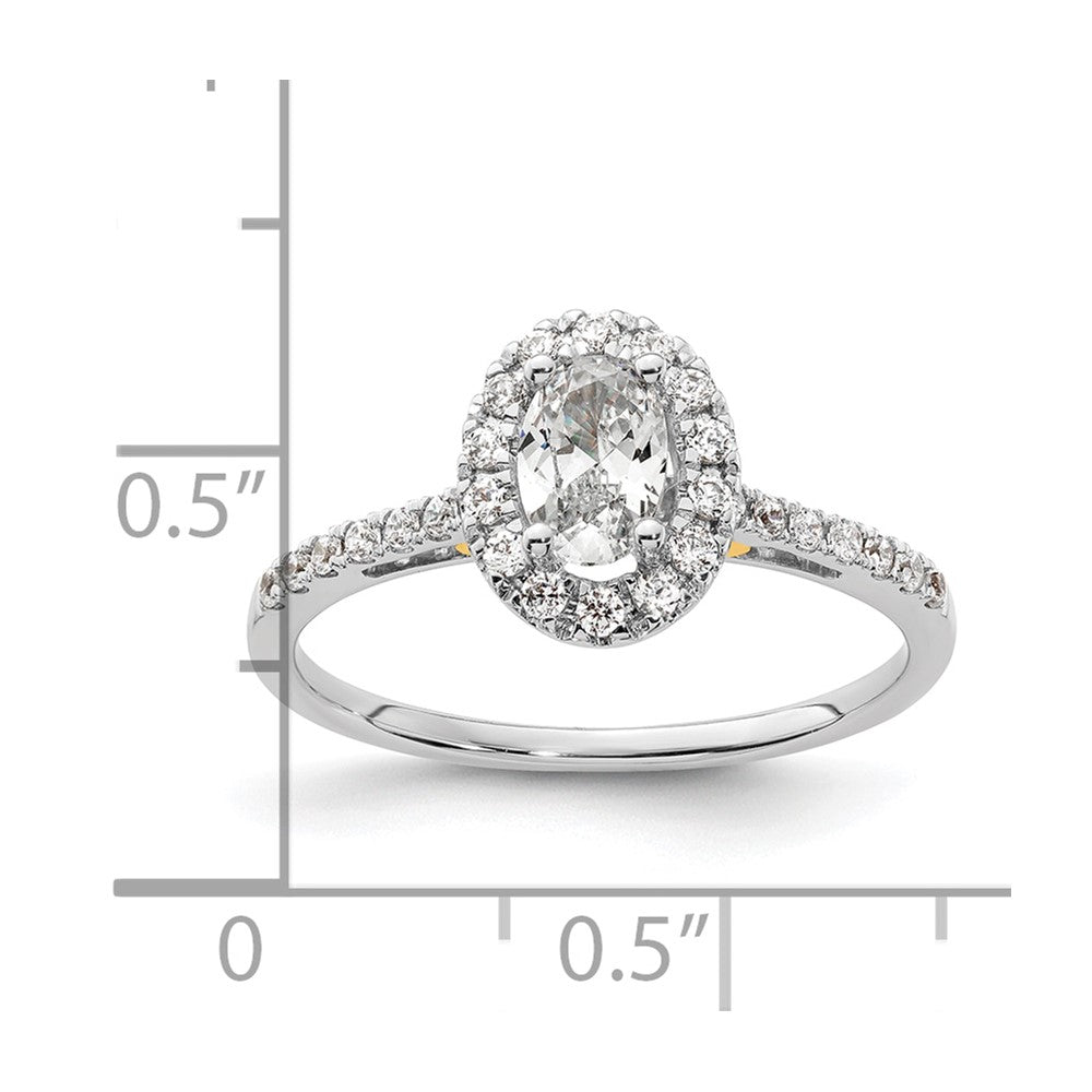 0.50ct. CZ Solid Real 14k Two-tone Oval Halo Engagement Ring