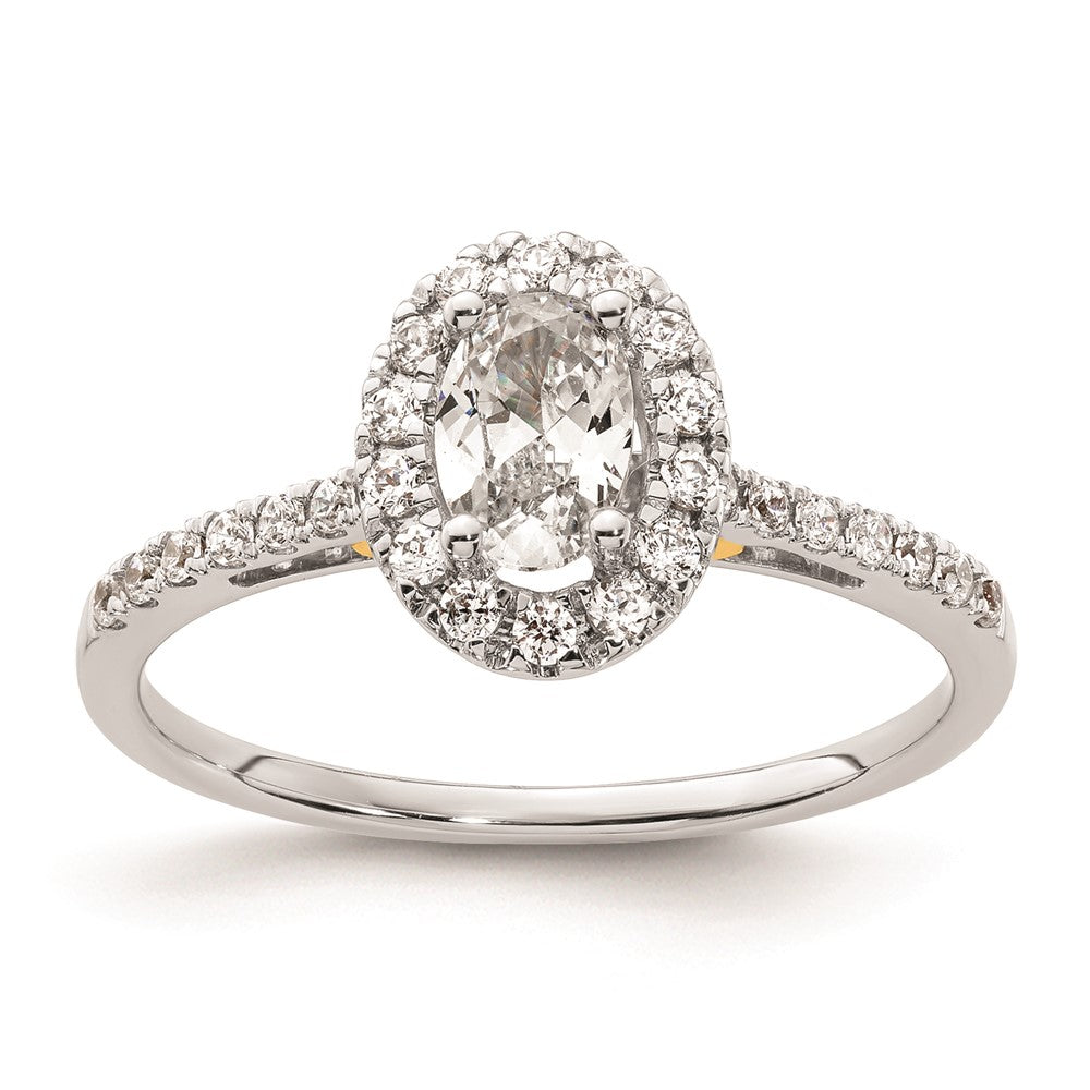 0.50ct. CZ Solid Real 14k Two-tone Oval Halo Engagement Ring