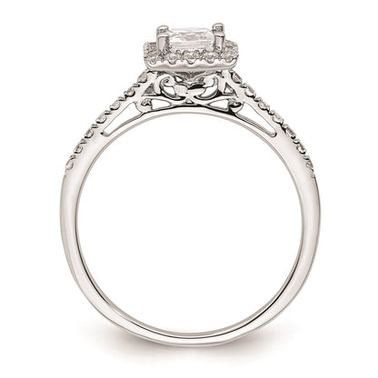 0.50ct. CZ Solid Real 14K White Gold Princess Halo Engagement Ring