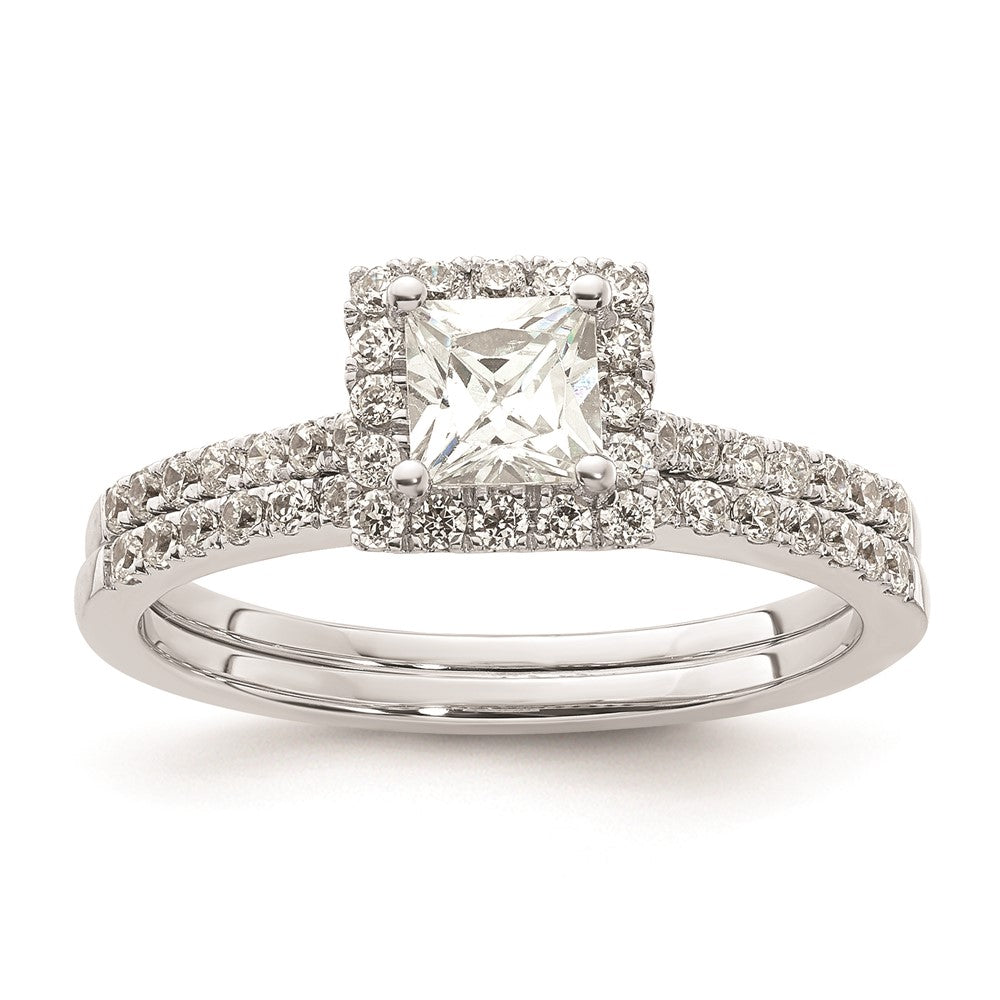 0.50ct. CZ Solid Real 14K White Gold Princess Halo Engagement Ring
