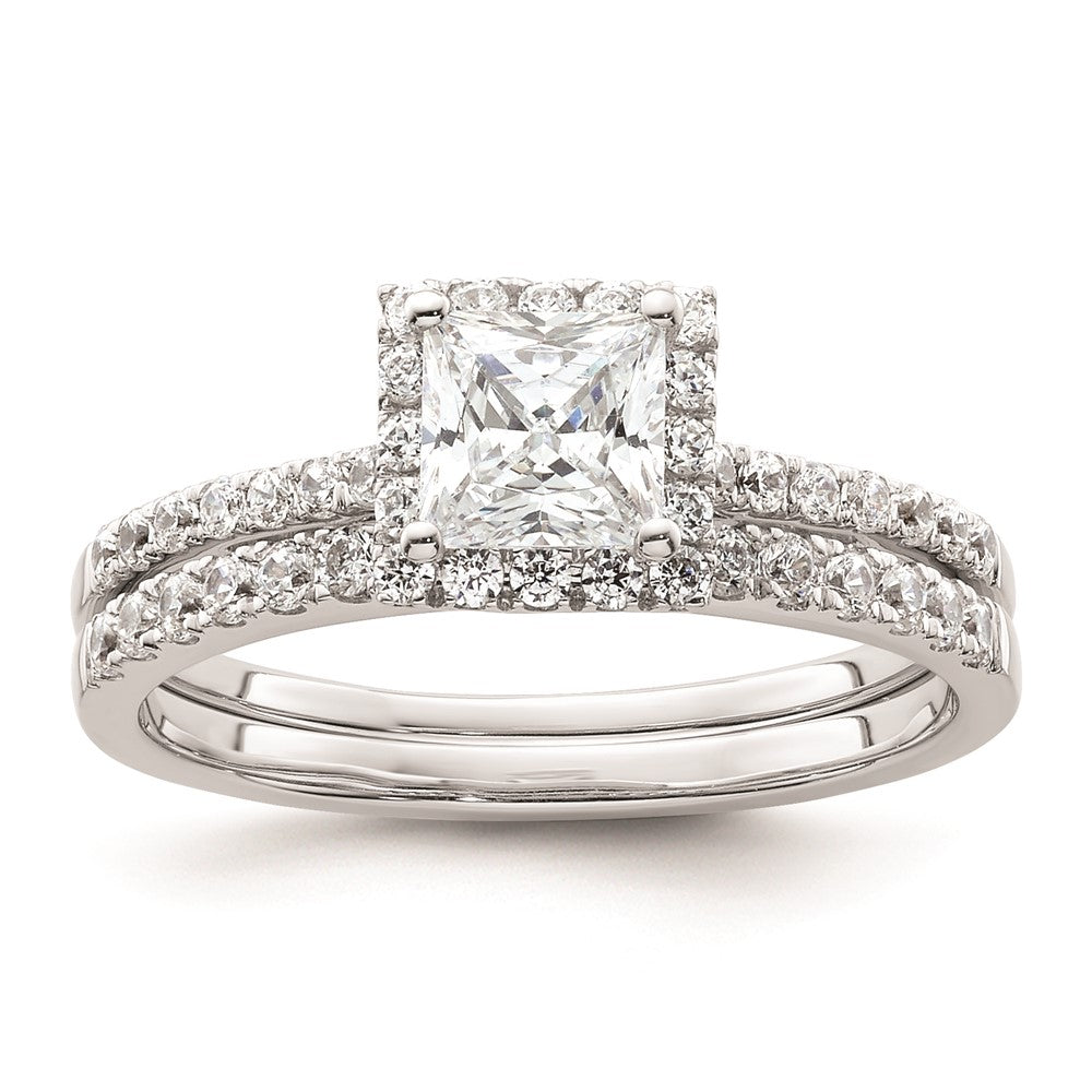 0.75ct. CZ Solid Real 14K White Gold Princess Halo Engagement Ring