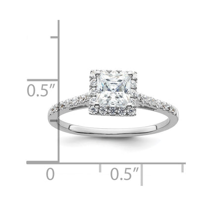 0.75ct. CZ Solid Real 14K White Gold Princess Halo Engagement Ring