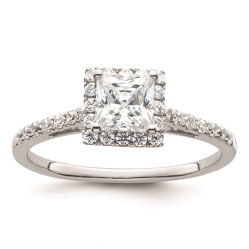 0.75ct. CZ Solid Real 14K White Gold Princess Halo Engagement Ring