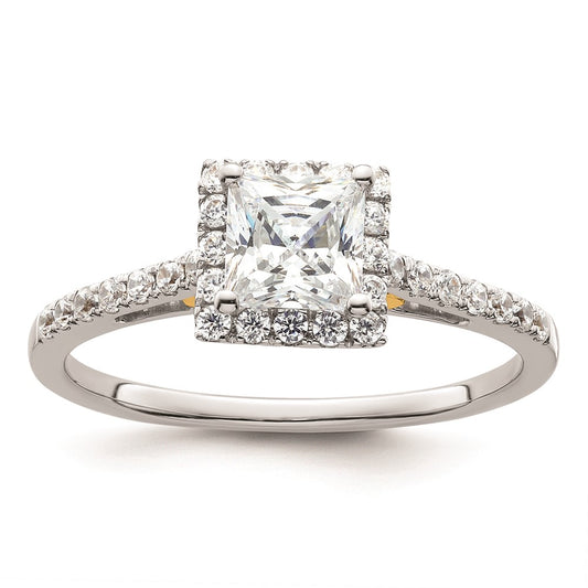 0.75ct. CZ Solid Real 14ktt Princess Halo Engagement Ring