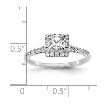 1.00ct. CZ Solid Real 14K White Gold Princess Halo Engagement Ring