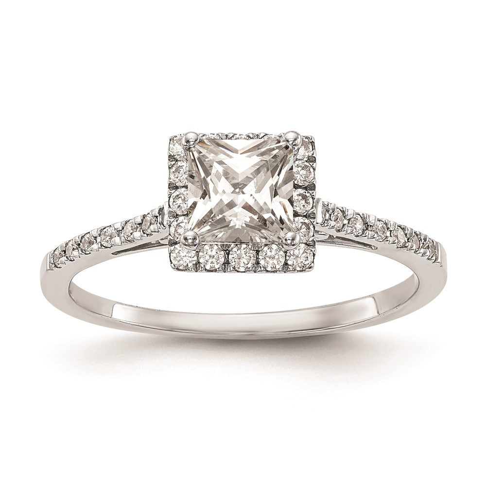 1.00ct. CZ Solid Real 14K White Gold Princess Halo Engagement Ring