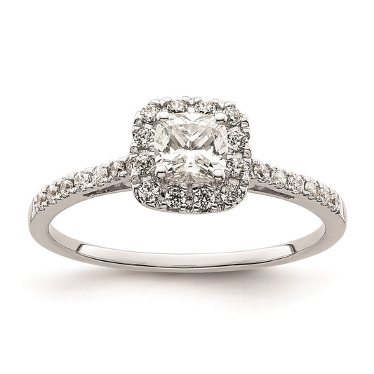 0.50ct. CZ Solid Real 14K White Gold Cushion Halo Engagement Ring