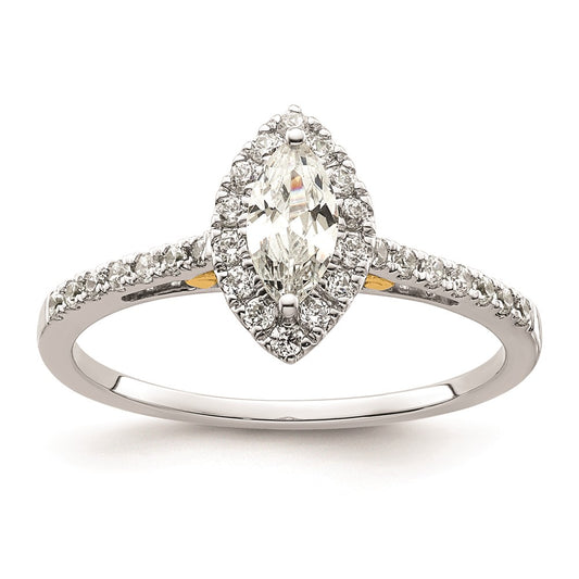 0.50ct. CZ Solid Real 14ktt Marquise Halo Engagement Ring