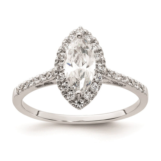 0.75ct. CZ Solid Real 14K White Gold Marquise Halo Engagement Ring