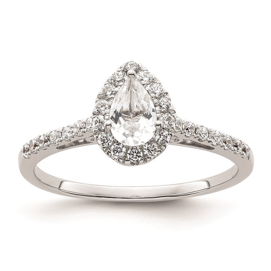 0.50ct. CZ Solid Real 14K White Gold Pear Halo Engagement Ring