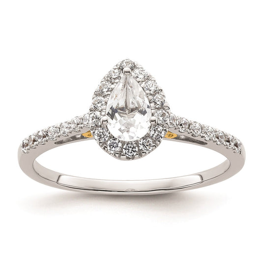0.50ct. CZ Solid Real 14ktt Pear Halo Engagement Ring
