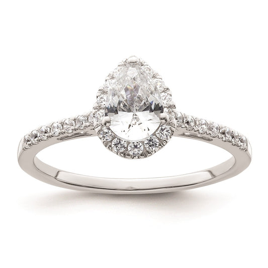 0.75ct. CZ Solid Real 14K White Gold Pear Halo Engagement Ring