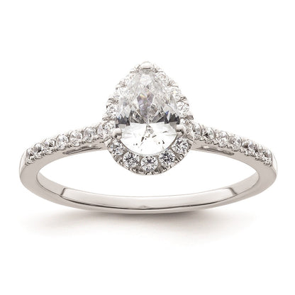 0.75ct. CZ Solid Real 14K White Gold Pear Halo Engagement Ring