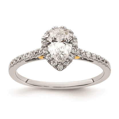 0.75ct. CZ Solid Real 14ktt Pear Halo Engagement Ring