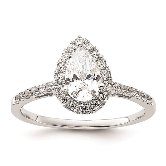 1.00ct. CZ Solid Real 14K White Gold Pear Halo Engagement Ring