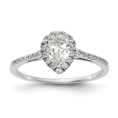 1.50ct. CZ Solid Real 14K White Gold Pear Halo Engagement Ring