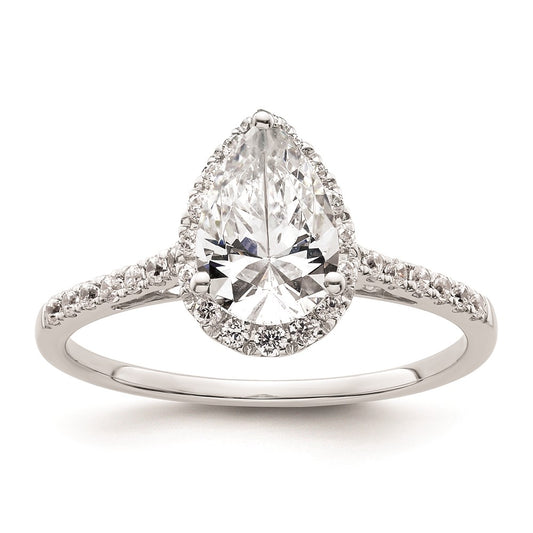 1.50ct. CZ Solid Real 14K White Gold Pear Halo Engagement Ring