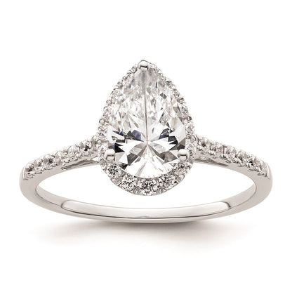 1.50ct. CZ Solid Real 14K White Gold Pear Halo Engagement Ring