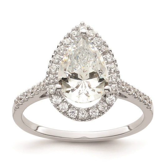 2.00ct. CZ Solid Real 14K White Gold Pear Halo Engagement Ring